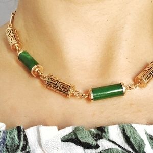 VTG DESIGNER SIGNED SARAH CO JADE & GOLD Necklace